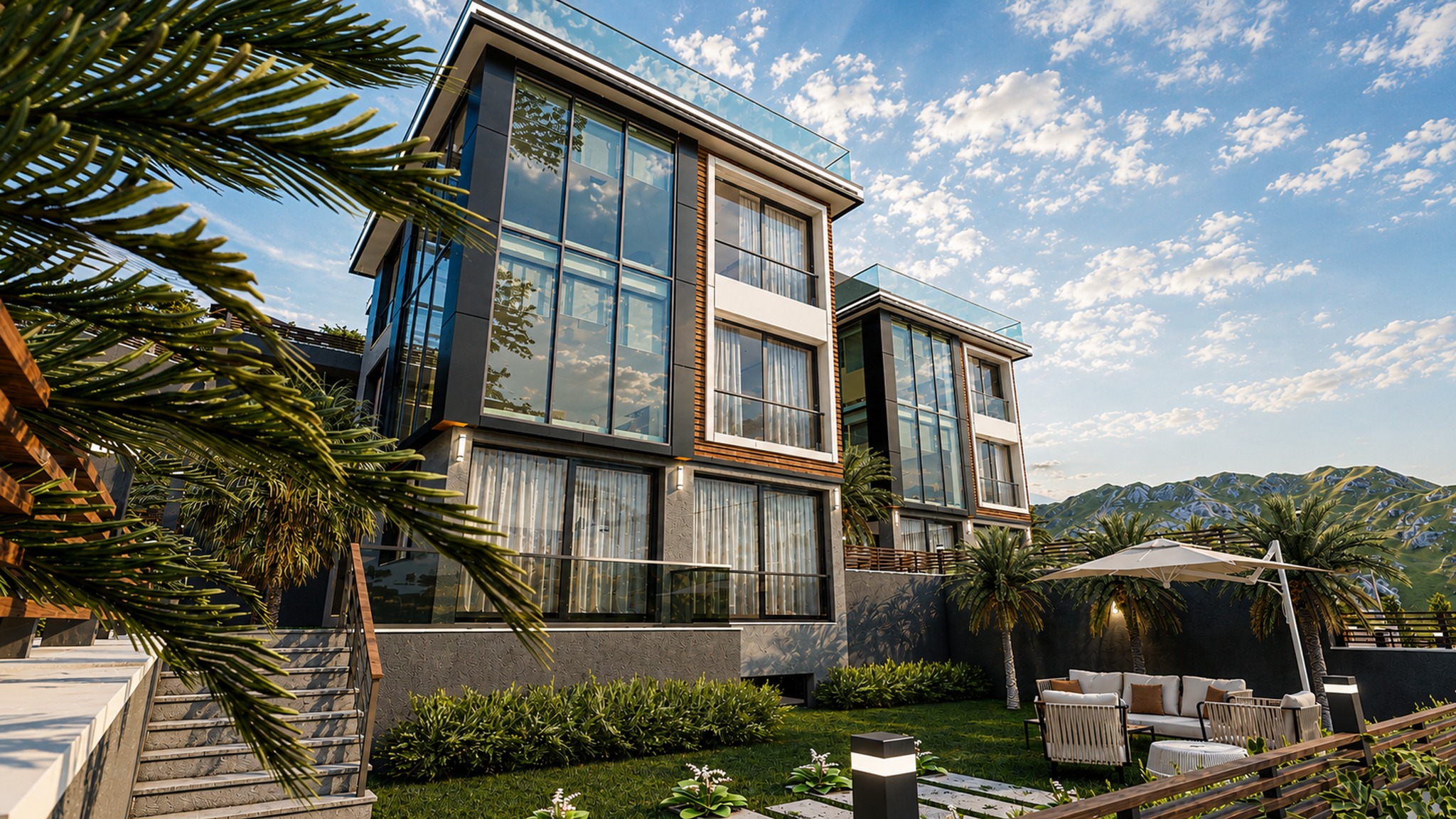 Bereket Konakları Skygates villa cephe gündüz görünümü