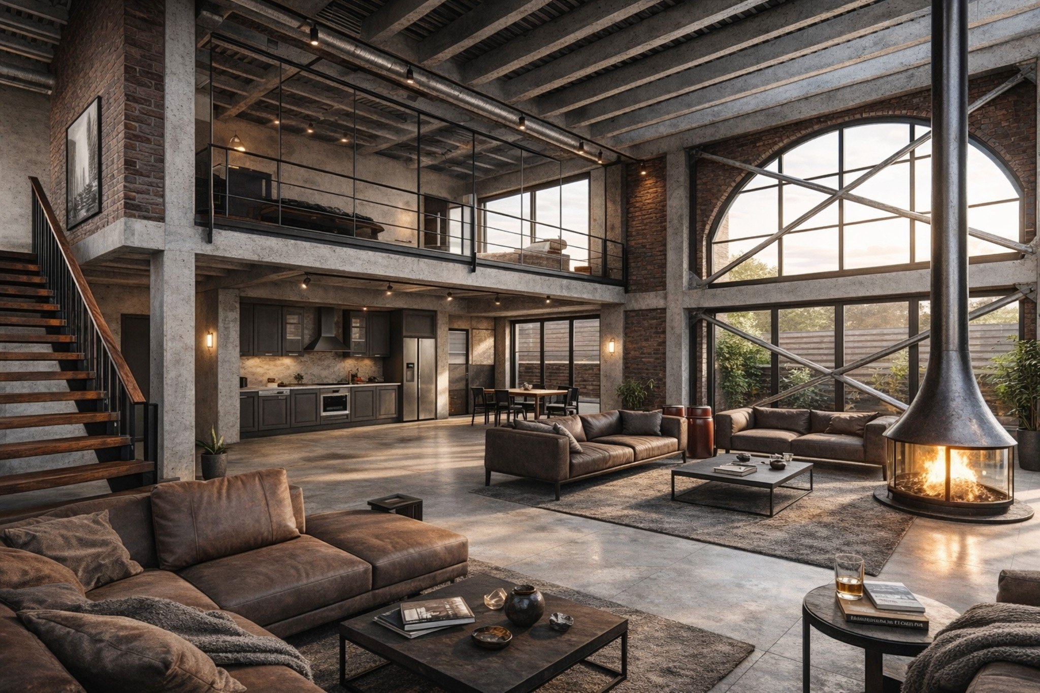 Düsseldorf Loft Villa yüksek tavanlı iç mekan