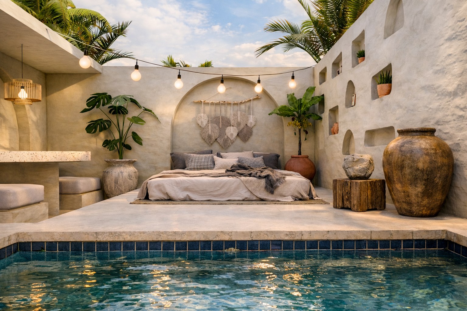 Sabel Villas Bali konsept havuz başı lounge alanı