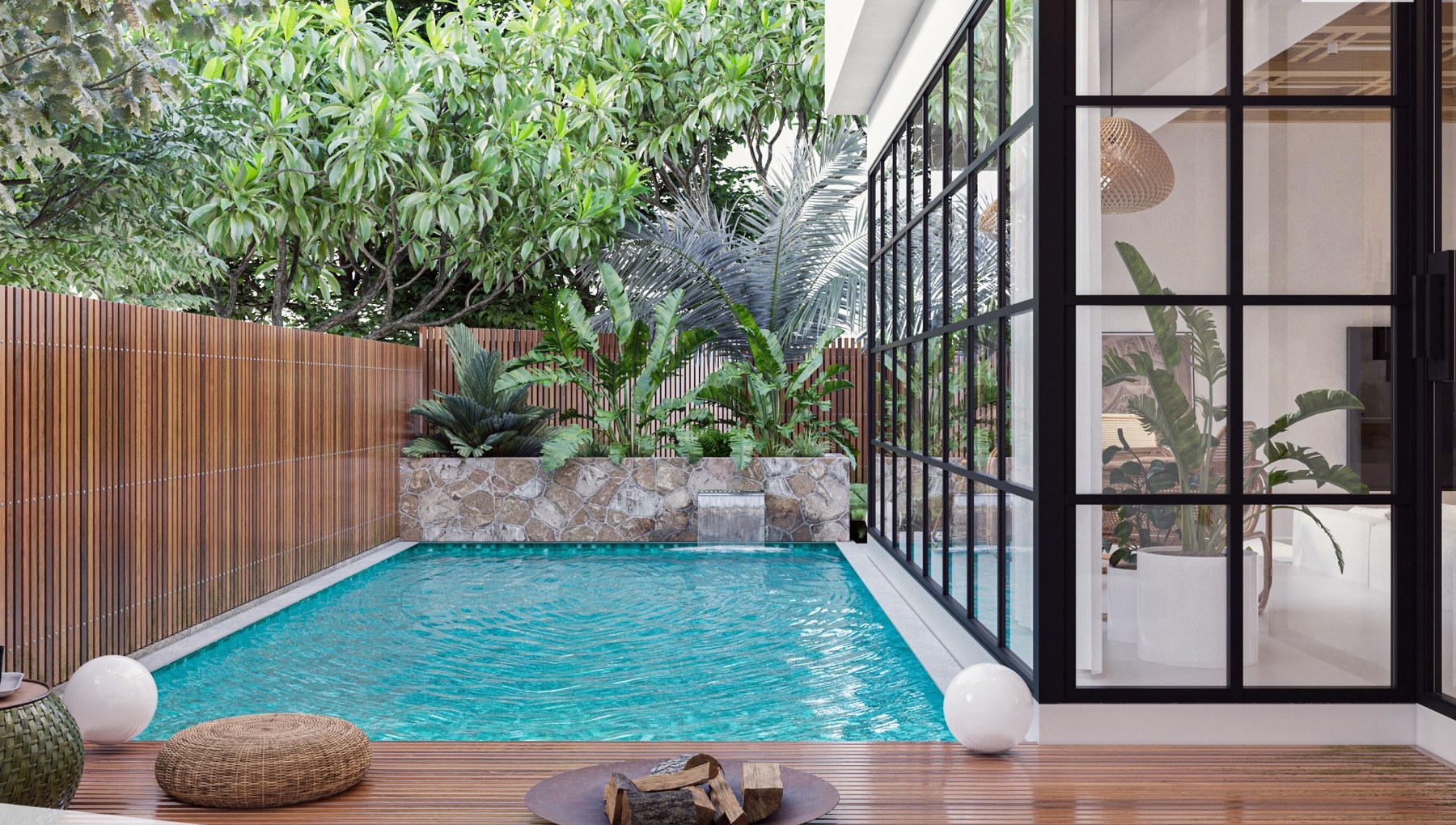 Saman Villas havuz ve bahçe alanı