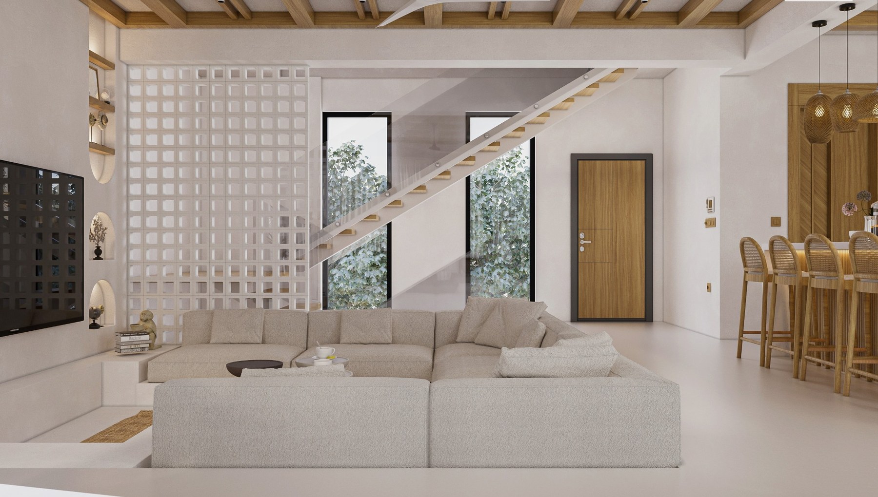 Saman Villas salon ve merdiven alanı
