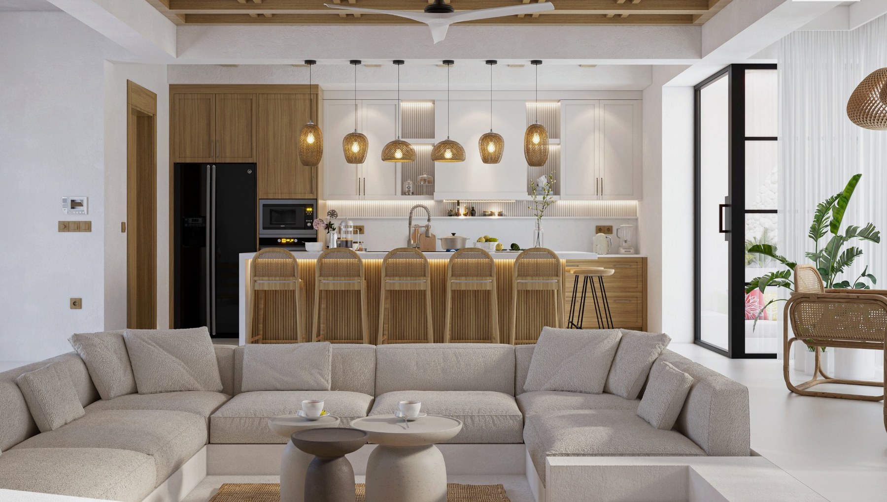Saman Villas salon ve mutfak genel görünüm