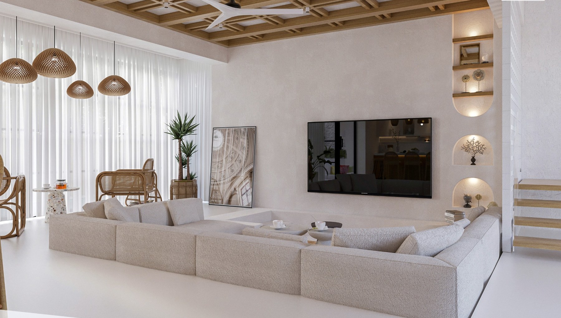 Saman Villas salon TV duvarı ve oturma alanı