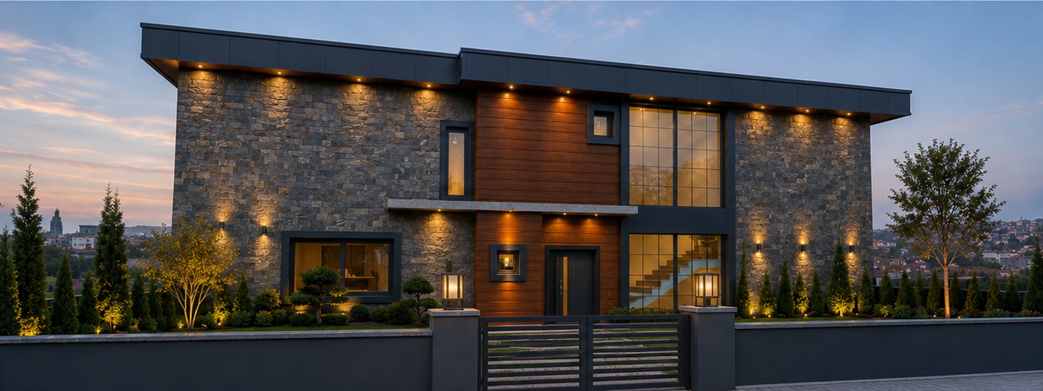 Yalova Merkez Villa - Şehir manzarasına açılan ön cephe ve giriş yaklaşımı
